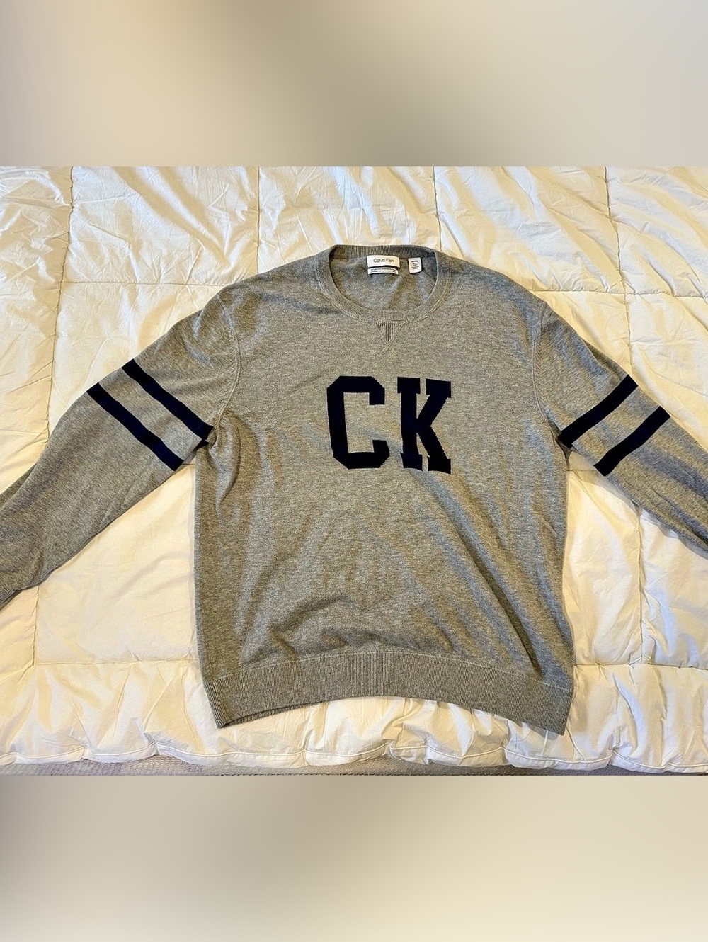 Calvin Klein Fine Supima Cotton Gray Crew Neck Sweater and additional white tee